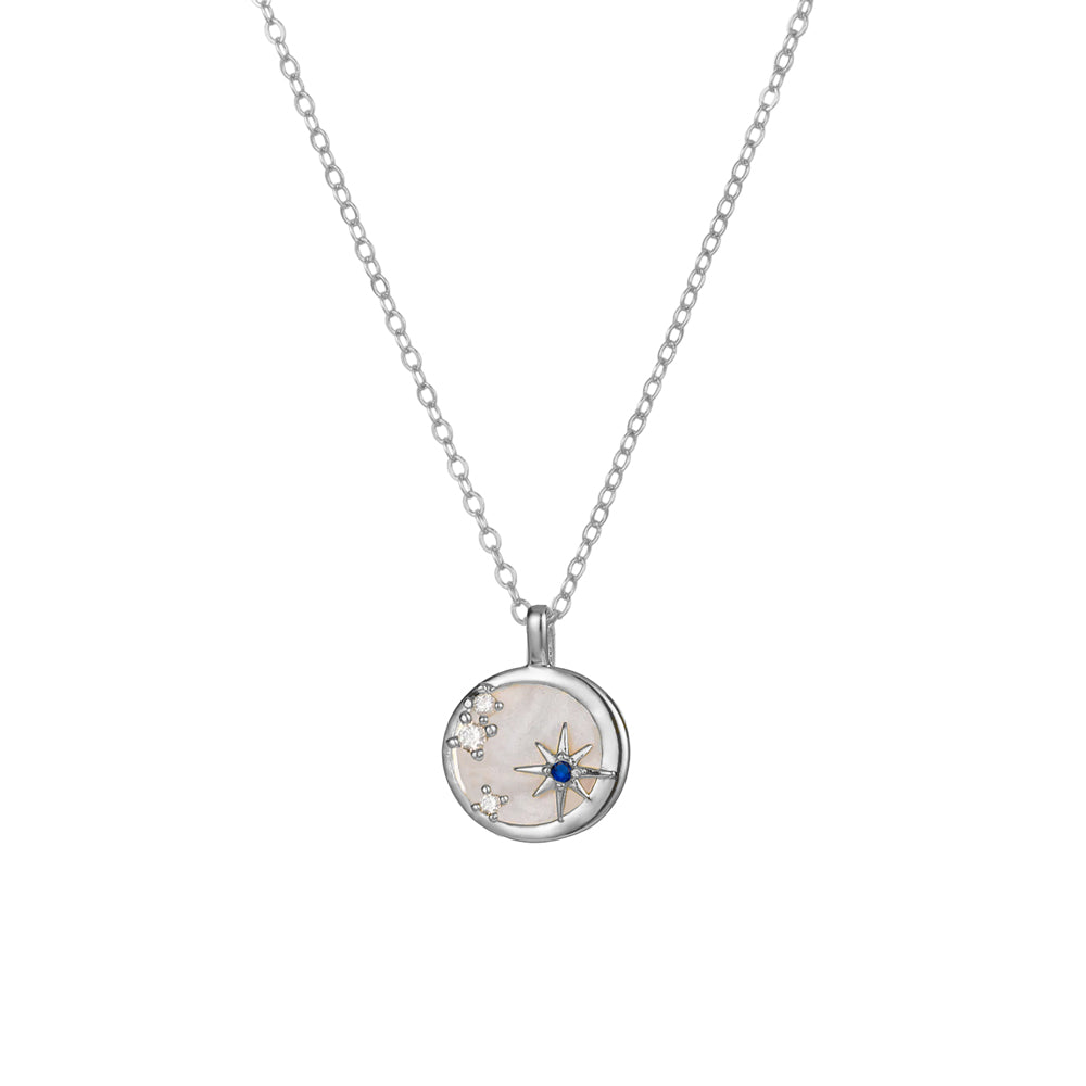 Sterling Silver Celestial MOP Sapphire and CZ Necklace
