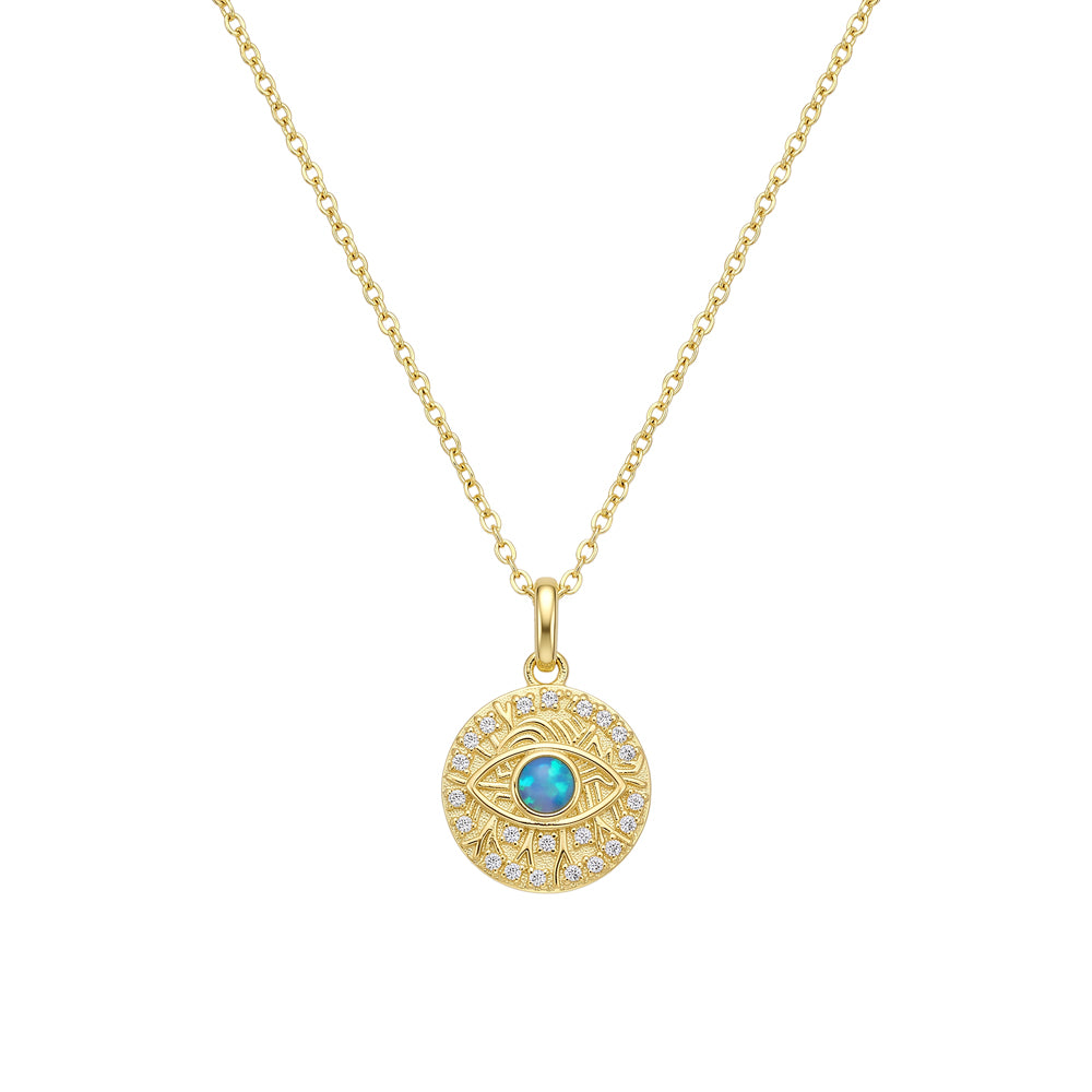 14ct Gold Plated Sterling Silver CZ And Opalite Evil Eye Necklace