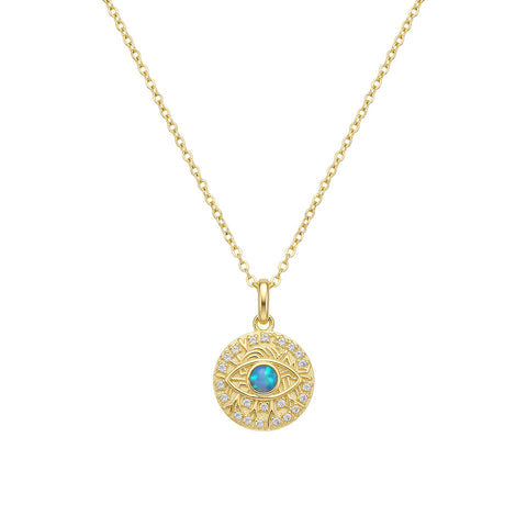 14ct Gold Plated Sterling Silver CZ And Opalite Evil Eye Necklace