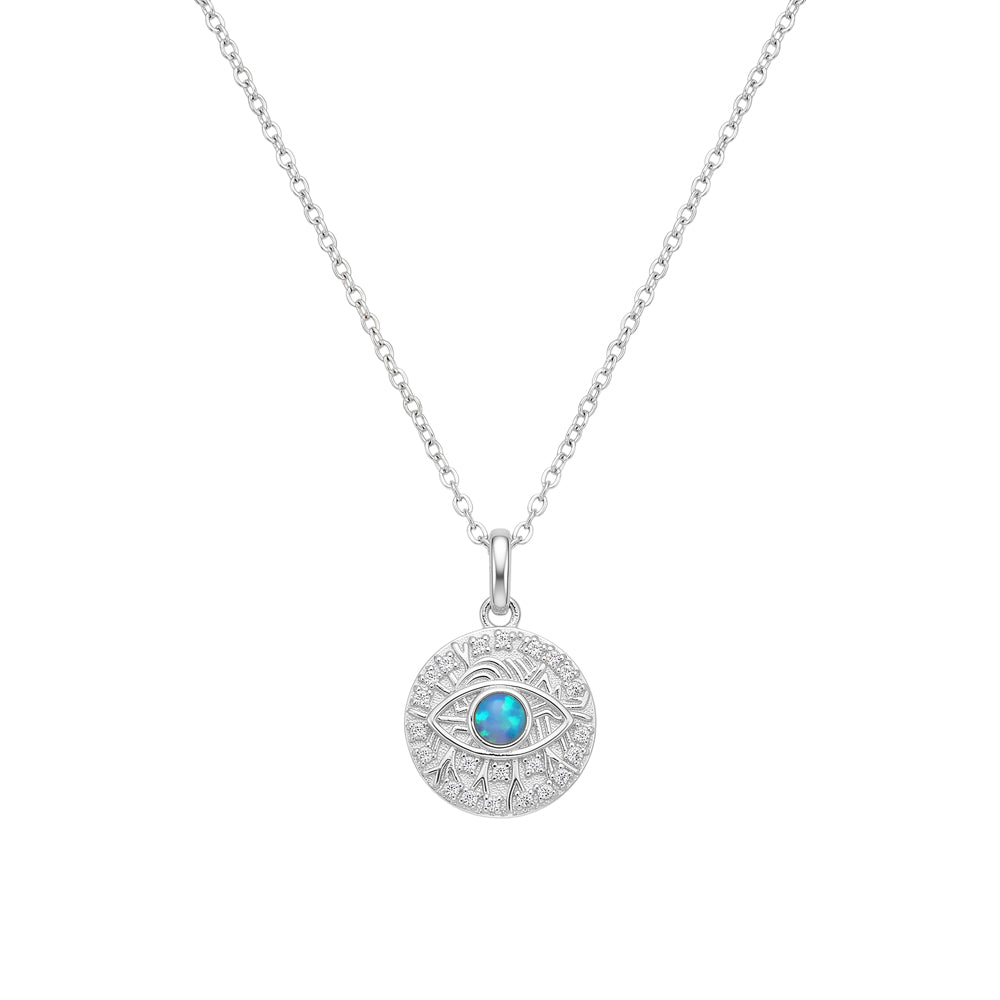 Sterling Silver CZ And Opalite Evil Eye Necklace