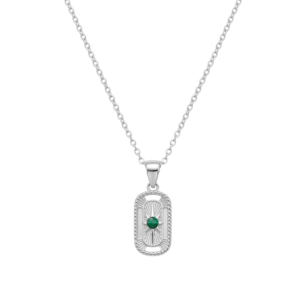 Sterling Silver Malachite Tag Pendant + Chain