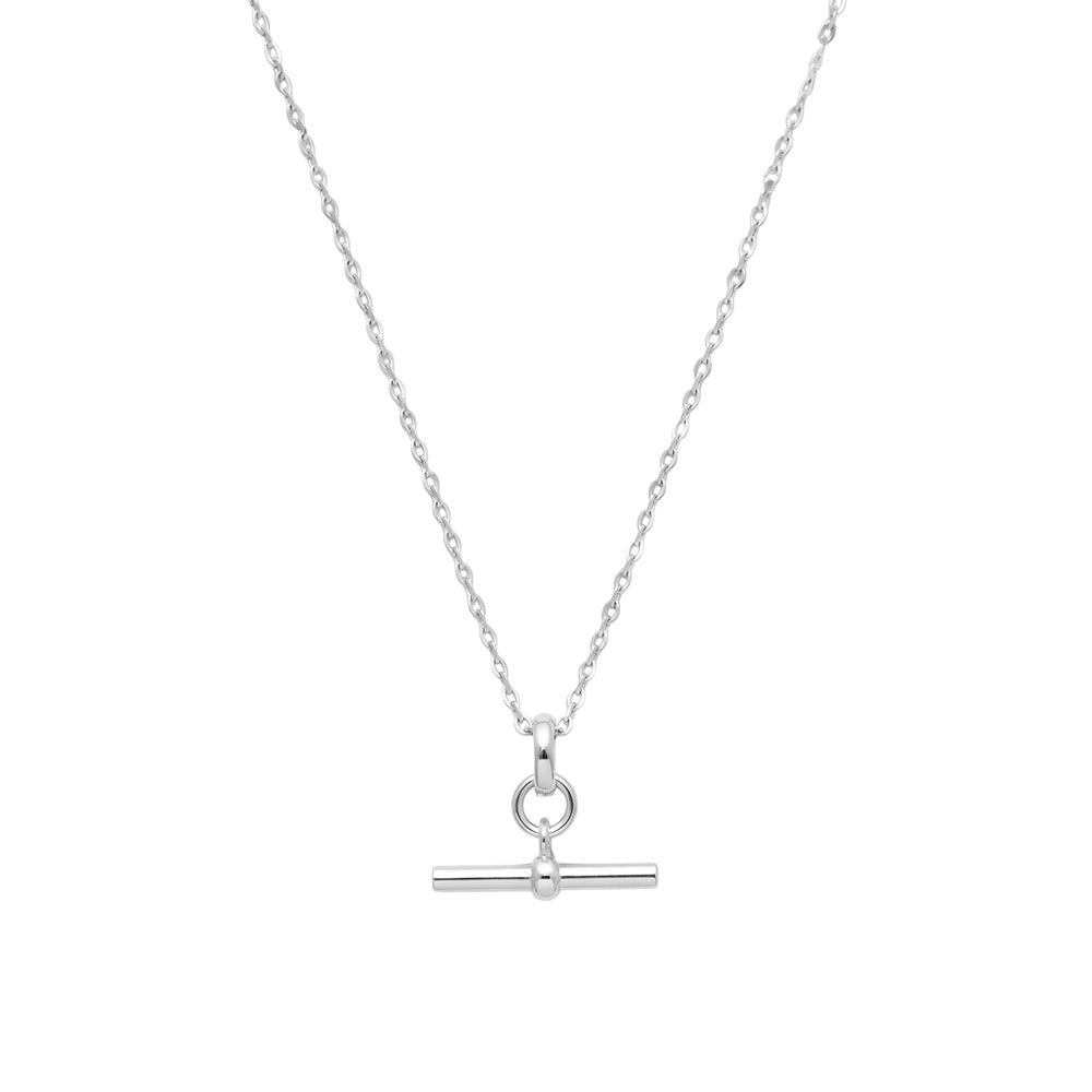 Sterling Silver Fine Belcher Chain With CZ T-Bar Pendant Necklace