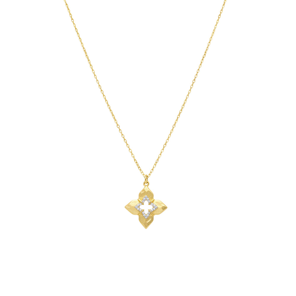 14ct Gold Plated Open-Cut CZ Flower Pendant Necklace
