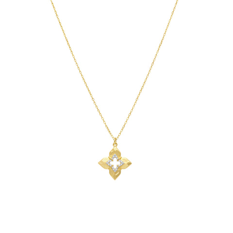 14ct Gold Plated Open-Cut CZ Flower Pendant Necklace