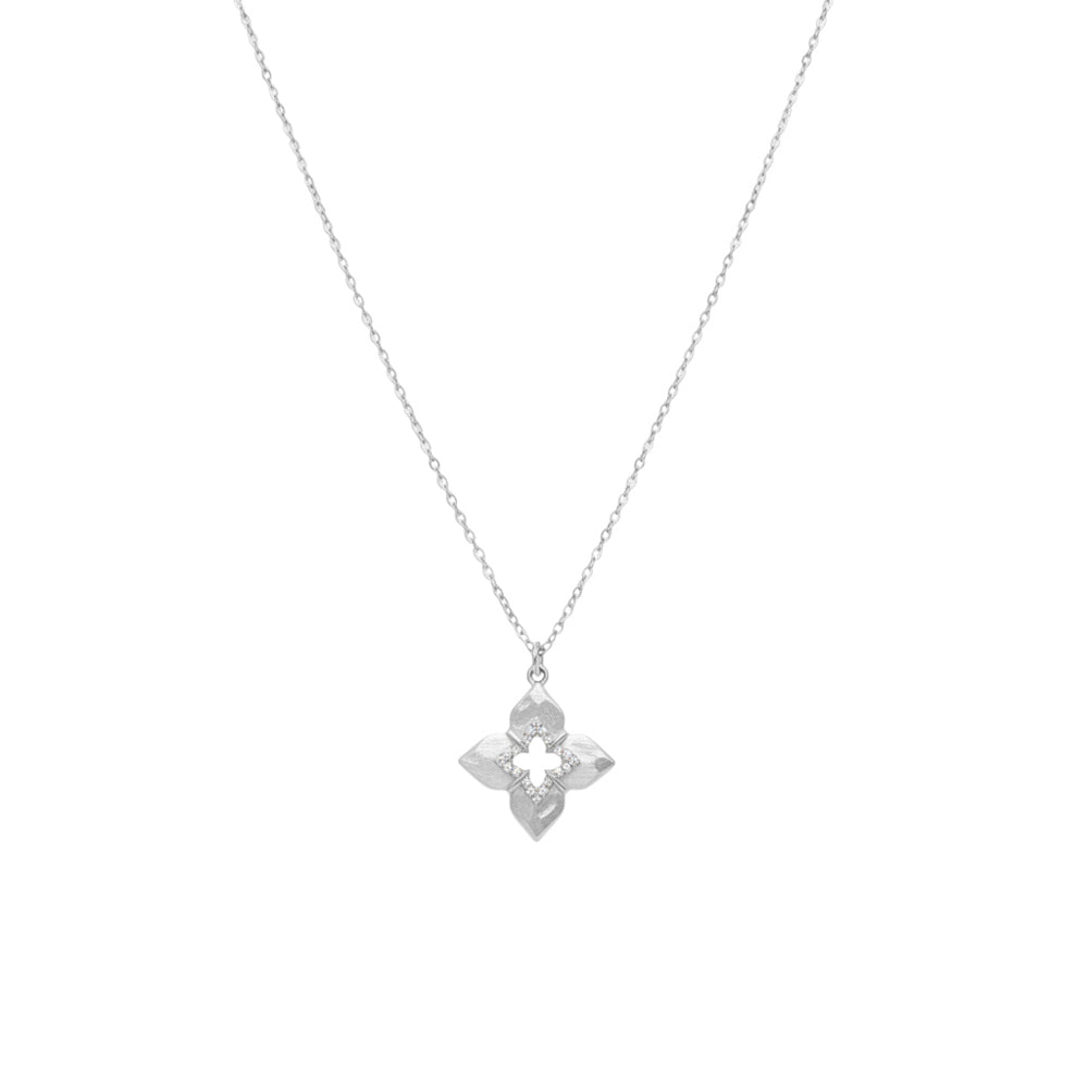 Sterling Silver Open-Cut CZ Flower Pendant Necklace