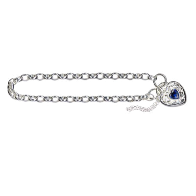 Sterling Silver Belcher Padlock Bracelet With Dark Blue Cubic Zirconia