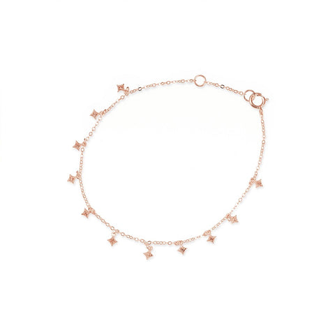 Sterling Silver Rose Gold Plated Bracelet With Dangling Cubic Zirconias