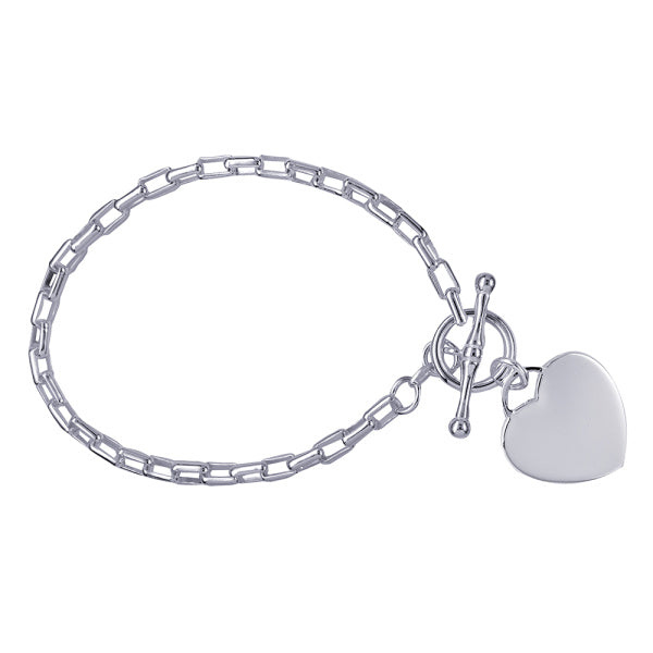 Sterling Silver Italian Cable Bracelet T-bar & Heart
