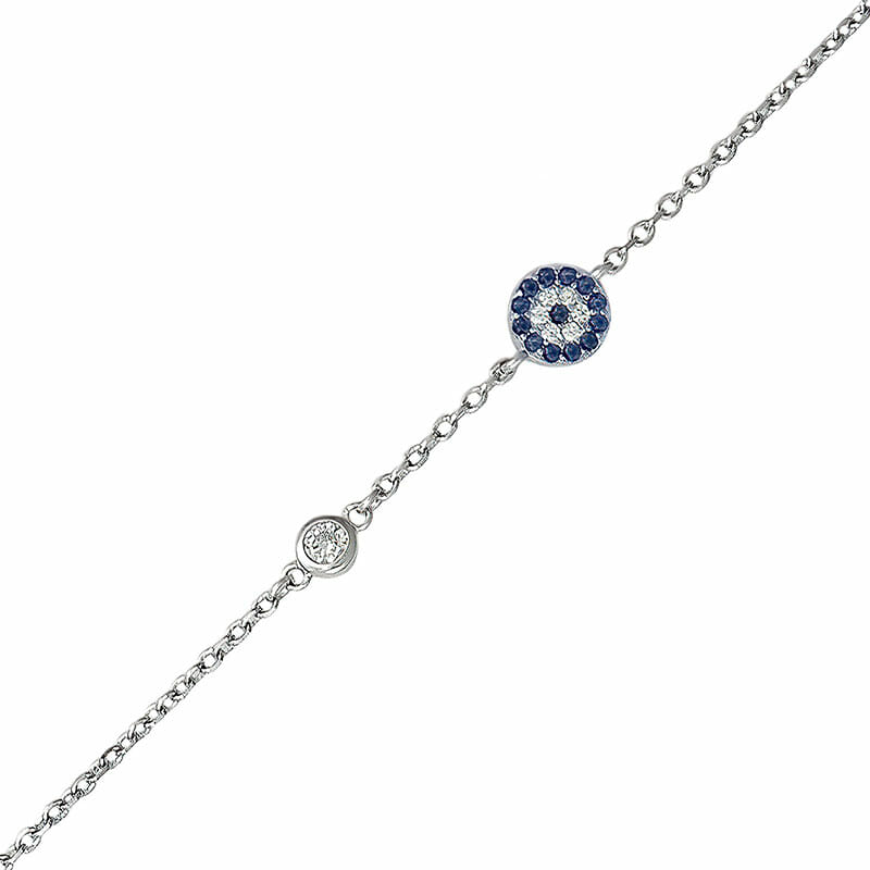 Sterling Silver Round Evil Eye Bracelet With Cubic Zirconia