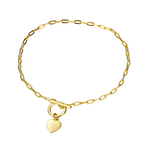 Sterling Silver Gold Plated Fob Chain Bracelet With Heart