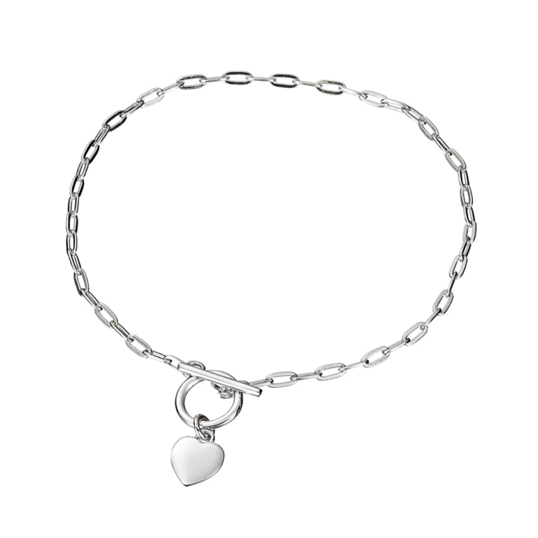 Sterling silver fob chain bracelet with heart