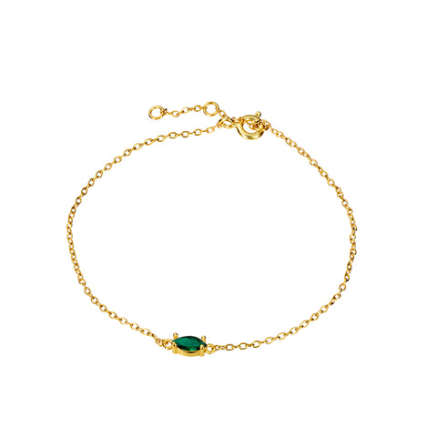 Sterling silver gold plated bracelet with dark green cubic zirconias