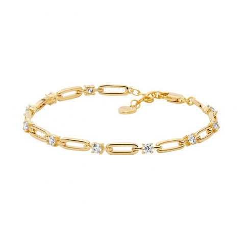 Sterling Silver Gold Plated Open Oval Link And Cubic Zirconia Bracelet