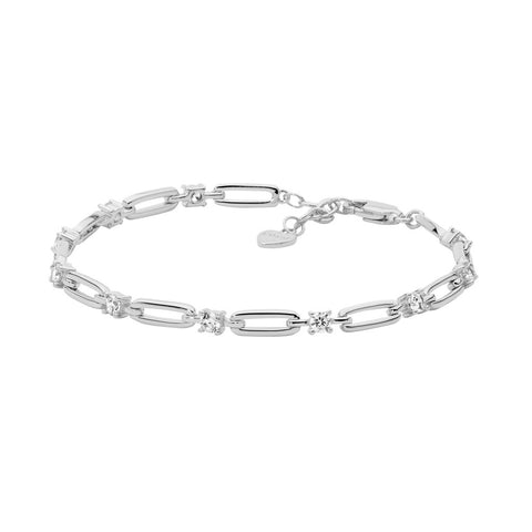 Sterling Silver Open Oval Link And Cubic Zirconia Bracelet