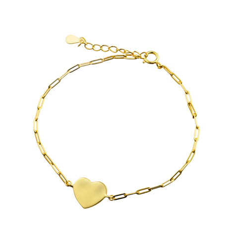 Sterling Silver Gold Plated Paperclip Bracelet With Flat Heart Pendant