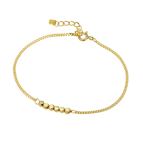 Sterling Silver Gold Plated Curb Bracelet With Cube Bead Detail