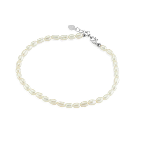 Sterling Silver Freshwater Rice Pearl Bracelet With Extension