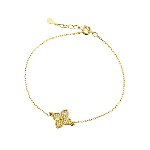 Sterling Silver Gold Plated Micro Pavé Flower Bracelet