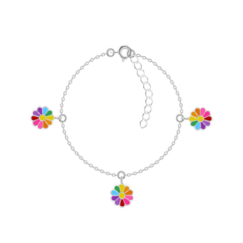 Sterling Silver Childrens Daisy Charm Bracelet