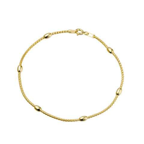 Sterling Silver Gold Plated Round Box Link Bracelet With Oval Beads