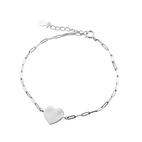 Sterling Silver Paperclip Bracelet With Flat Heart Pendant