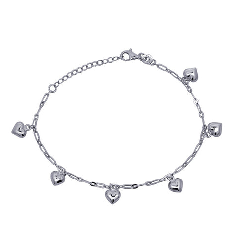 Sterling Silver Charm Bracelet With 6 Mini Puff Heart Charms