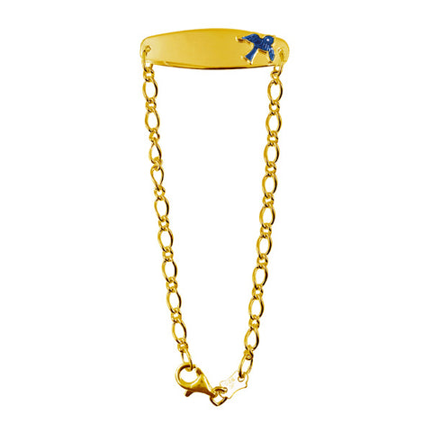 Sterling Silver Gold Plated Figaro Baby Bracelet With Blue Bird ID Tag