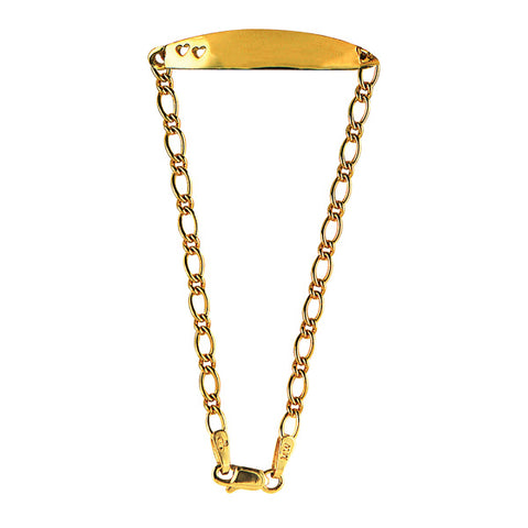 Sterling Silver Gold Plated Figaro Baby Bracelet With ID Heart Cut Out Tag