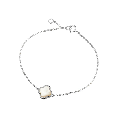 Sterling Silver Fine Bracelet With Mother Of Pearl Flower