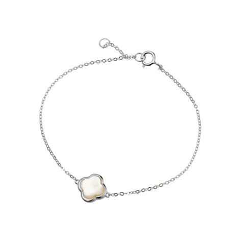 Sterling Silver Fine Bracelet With Mother Of Pearl Flower