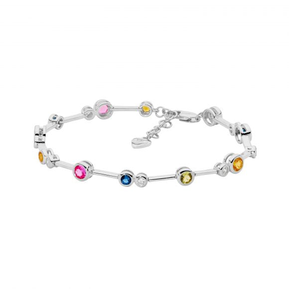 Sterling Silver Multi Coloured Cubic Zirconia Bar Bracelet