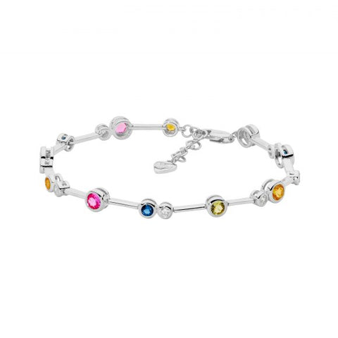 Sterling Silver Multi Coloured Cubic Zirconia Bar Bracelet