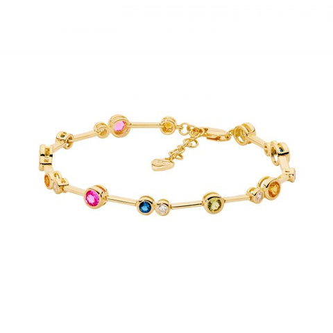 Sterling Silver Gold Plated Multi Coloured Cubic Zirconia Bar Bracelet