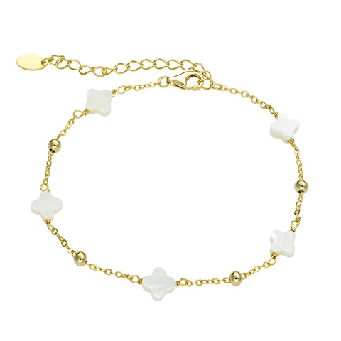 Sterling Silver Gold Plated Shell Flower Bracelet