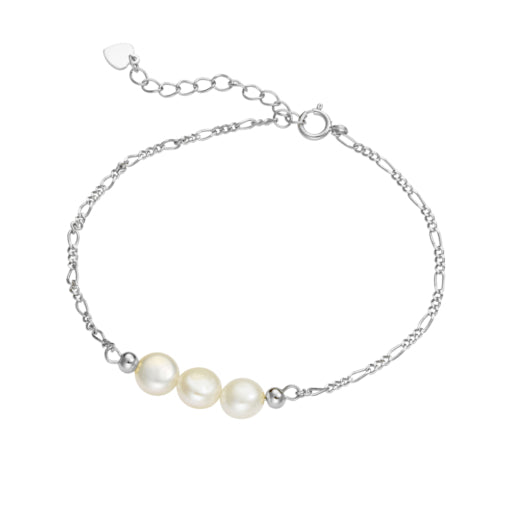 Sterling Silver Fine Figaro Chain Bracelet With Freshwater Pearls