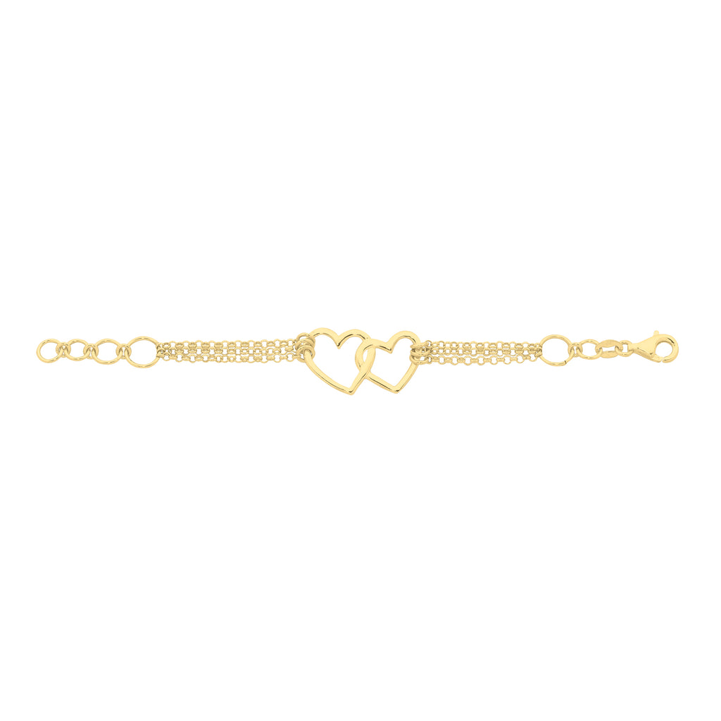 Sterling Silver Gold Plated Bracelet with Double Hearts