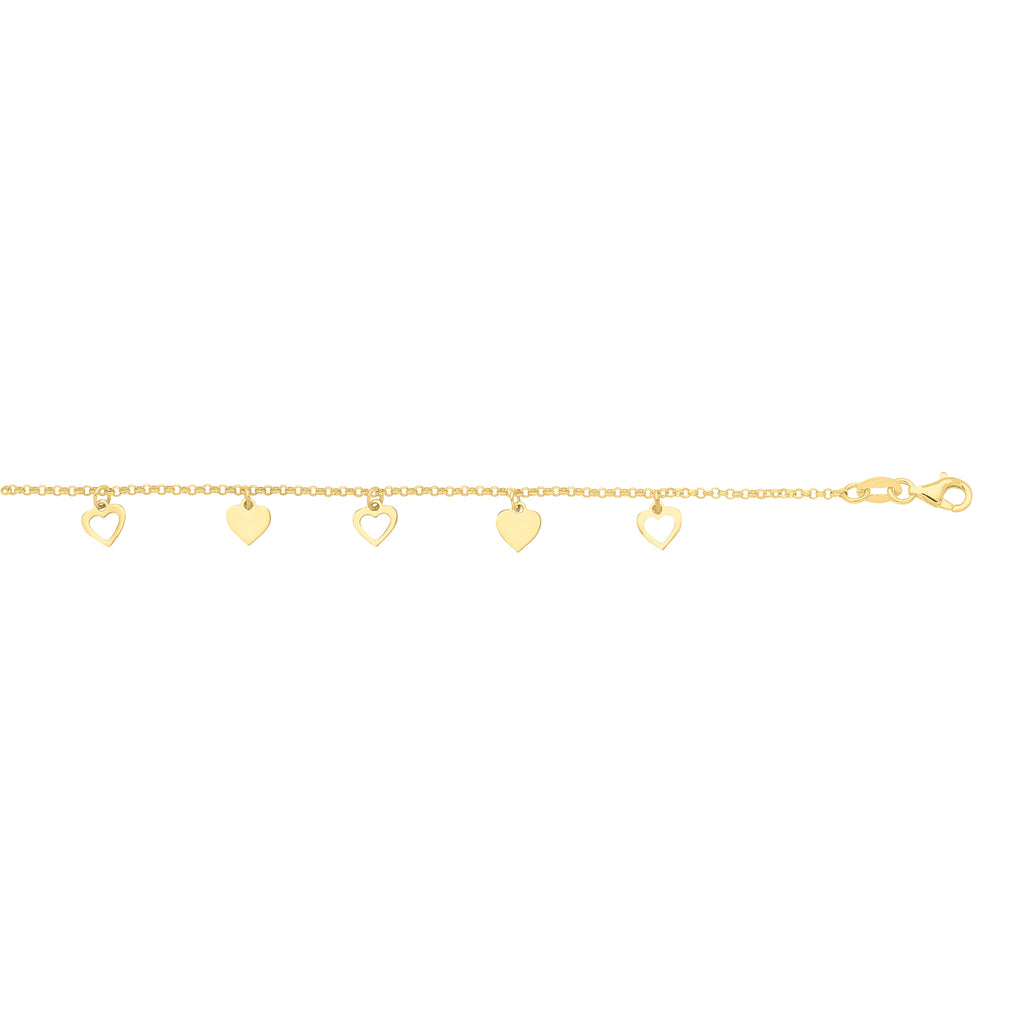 Sterling Silver Gold-Plated Dangle Hearts Bracelet