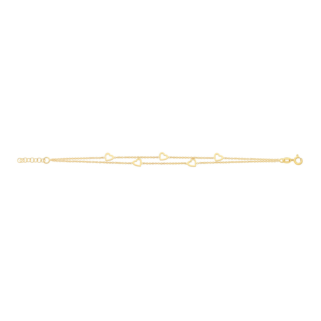 Sterling Silver Gold-Plated Open Hearts Chain Bracelet