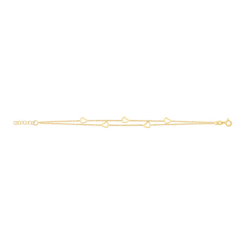 Sterling Silver Gold-Plated Open Hearts Chain Bracelet