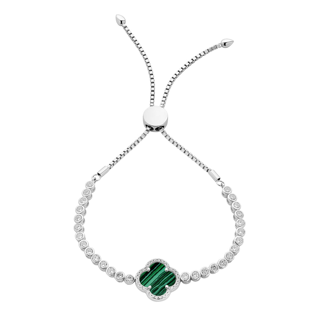Sterling Silver Cubic Zirconia Created Malachite Bracelet