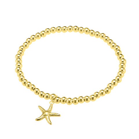 Sterling Silver Gold Plated Elastic Ball Bracelet With Starfish Charm