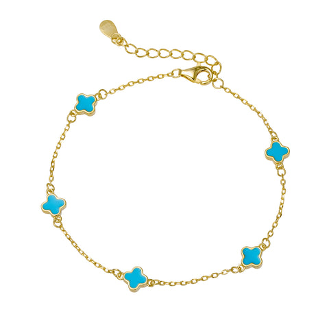 Sterling Silver Gold Plated Turquoise Blue Flower Bracelet