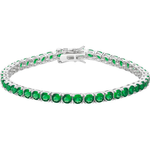 Sterling Silver Created Emerald Nano Tennis Bracelet