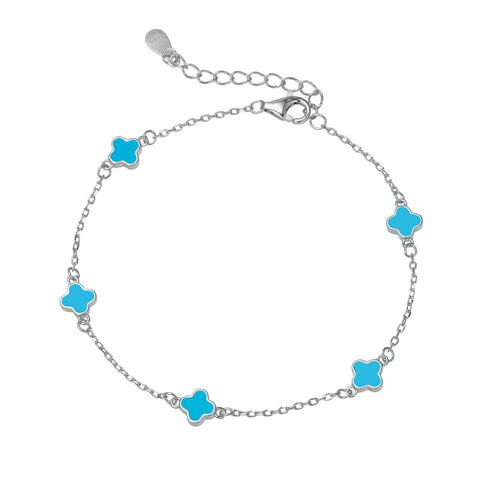 Sterling Silver Turquoise Blue Flower Bracelet
