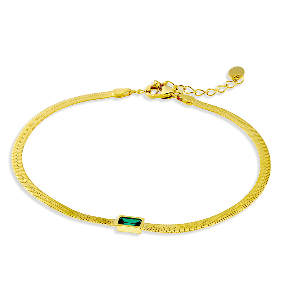 Sterling Silver Gold Plated Green Cubic Zirconia Bracelet