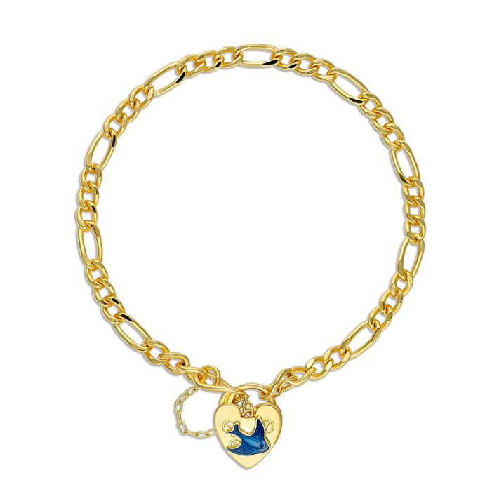 Gold Plated Figaro Baby Bracelet With Blue Bird