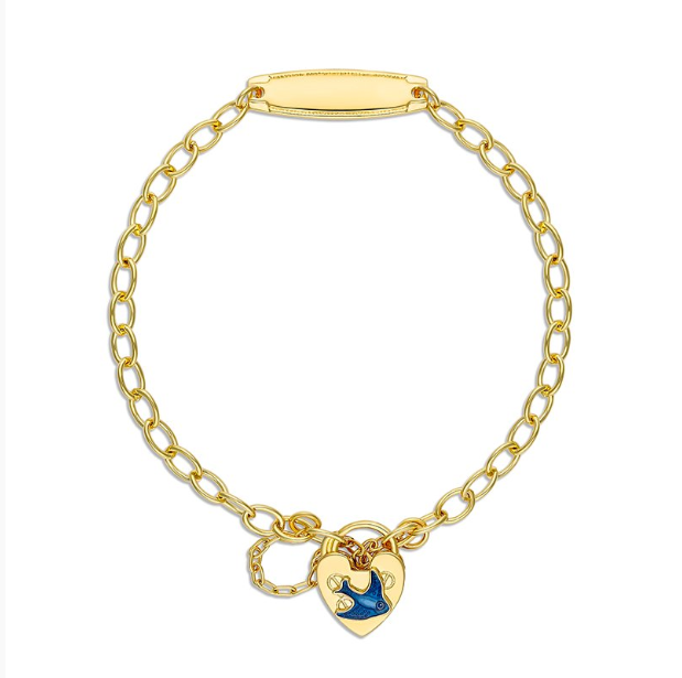 Gold Plated Blue Bird Belcher Baby Bracelet With Id