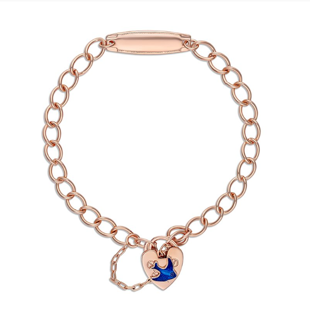 Rose Gold Plated Bluebird Curb Baby Bracelet With Id Plate