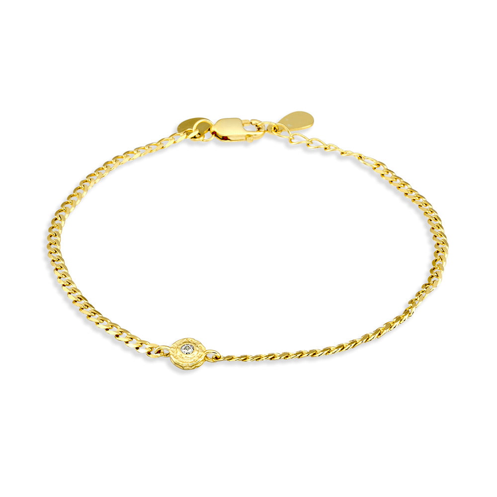 Gold Plated Curb Bracelet With Cubic Zirconia