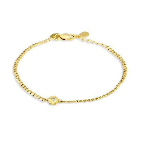 Gold Plated Curb Bracelet With Cubic Zirconia